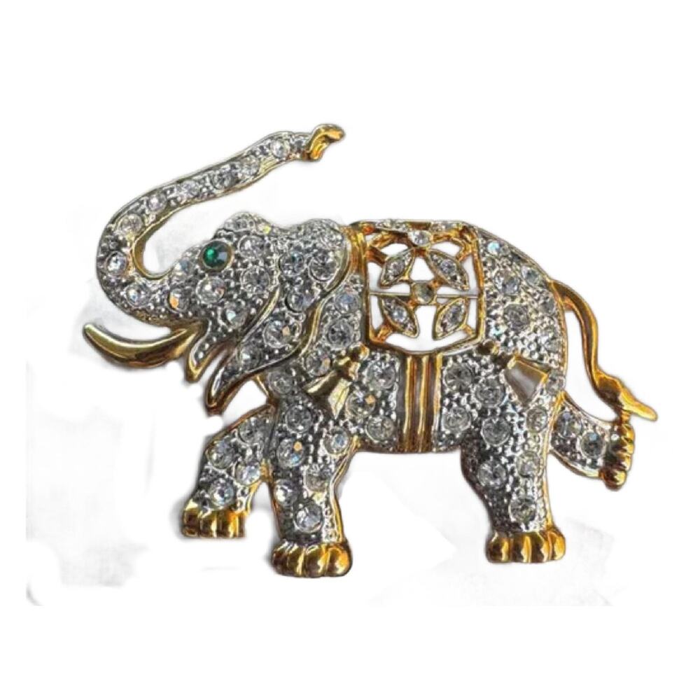 Vintage Crystal Elephant Brooch, Kitschy Jewelry
